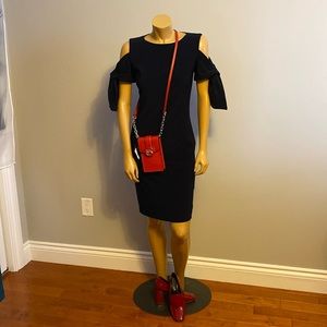 Joseph Ribkoff midnight blue cold shoulder w/ bow detail NWT Sz4 lined & Bzipper